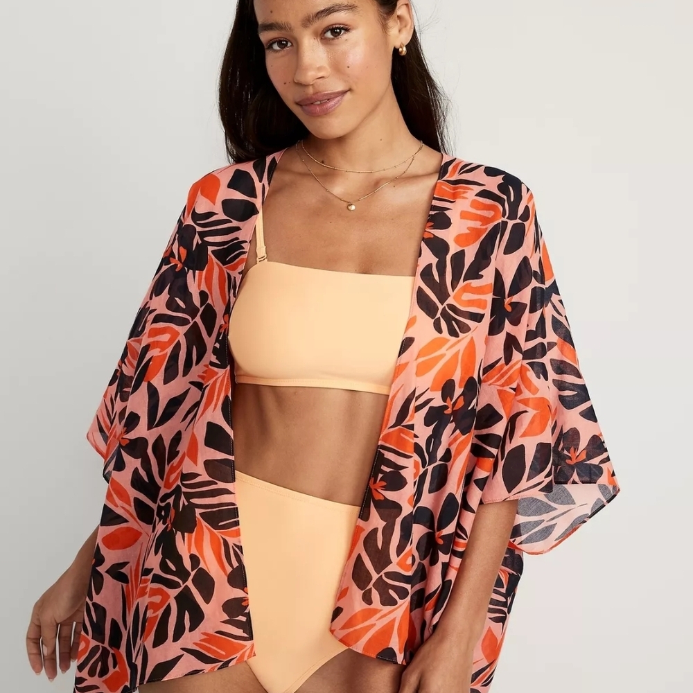 Floral Print Swim‎ Cover-Up Kimono